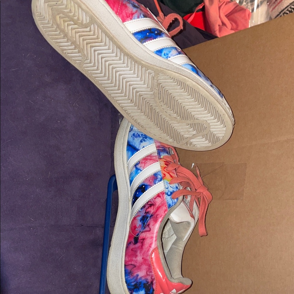 adidas Women's Pink and Blue TieDye Sneakers tag says size 7 but fits larger!⬇️